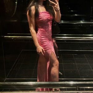 Elegant Pink Ruched Maxi Dress